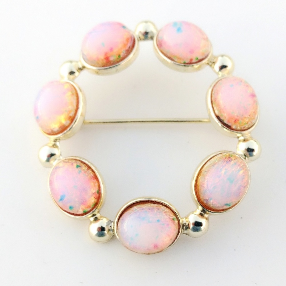 Vintage Pink &Gold Dragon's Breath Circular Brooch